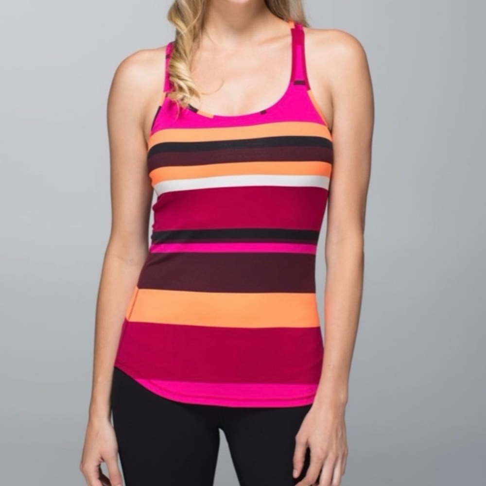 Lululemon Refresh Racer Tank Blossom Stripe Bumble Berry Ghost Sz Small 6-8 Gym